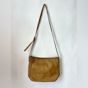 American Leather Co. Tan Leather Crossbody Bag Embossed Floral Design